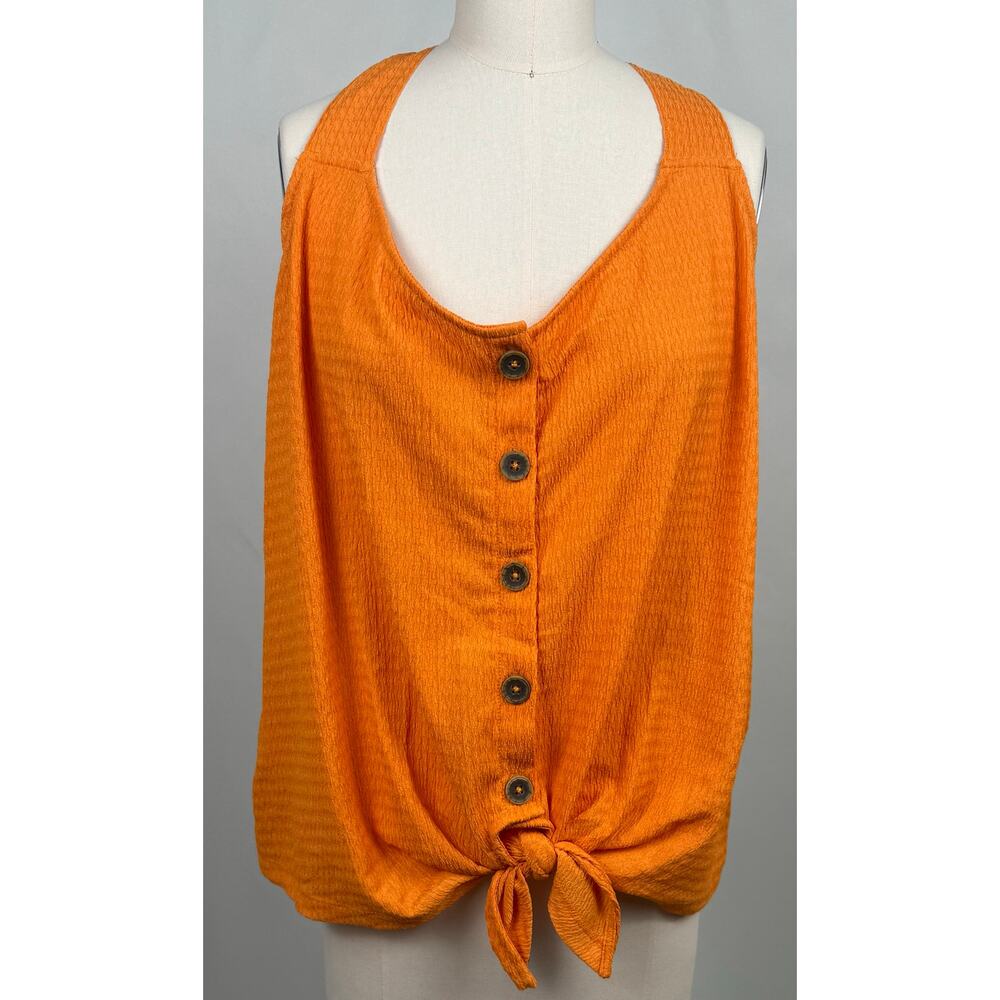NEW Sanctuary 3X Orange Festival Button Front‎ Tank Tie Neon Disco Party